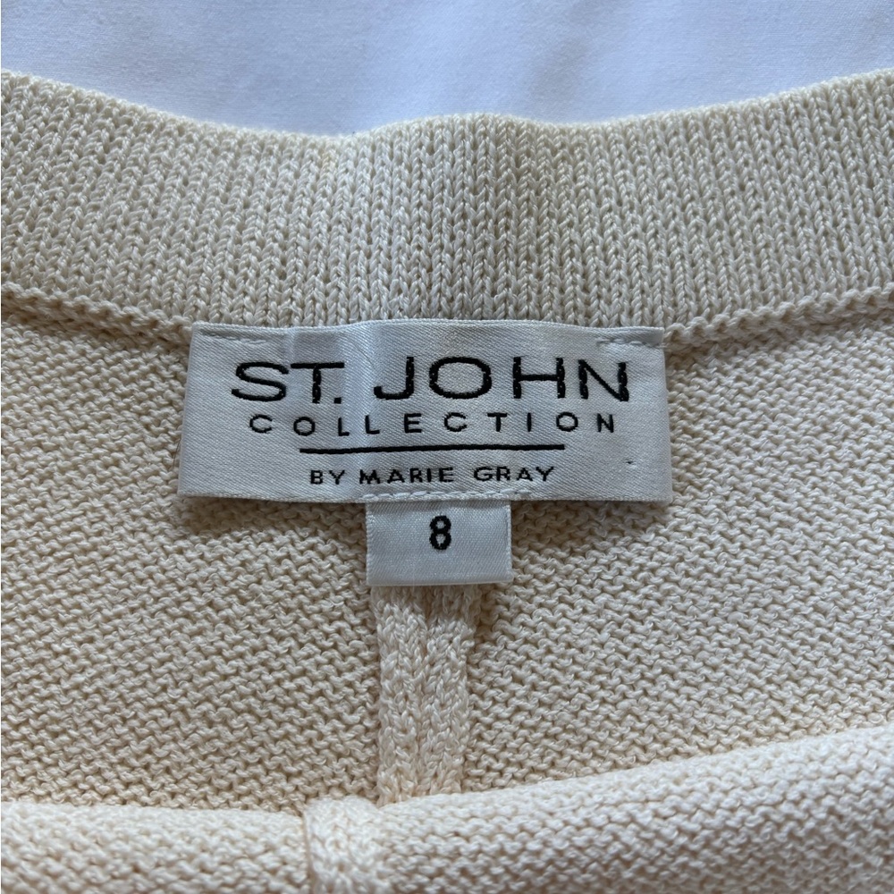 St. John Collection Cream Wide-Leg Santana Knit Pants - Picture 7 of 13
